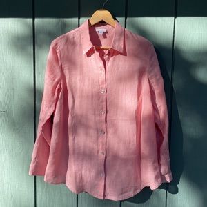 J. Jill Love Linen Button Down Long Sleeve - Pink - Size Small